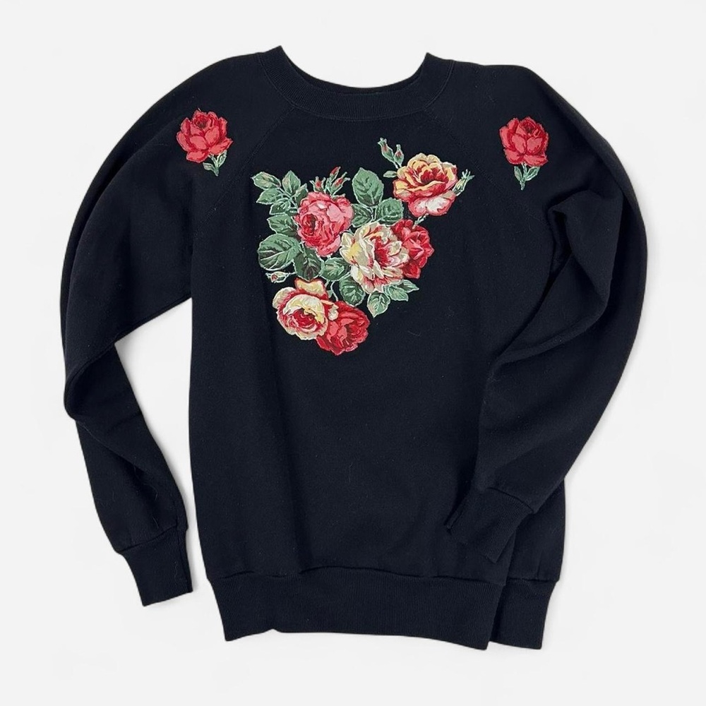 Black Sweatshirt with Floral Embroidery